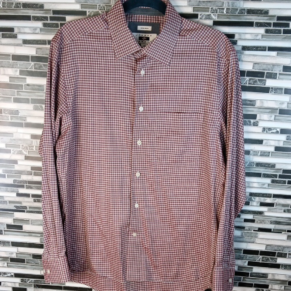 Joseph Abboud Men M Red Grey Checkered Shirt Preppy Casual Business Wear